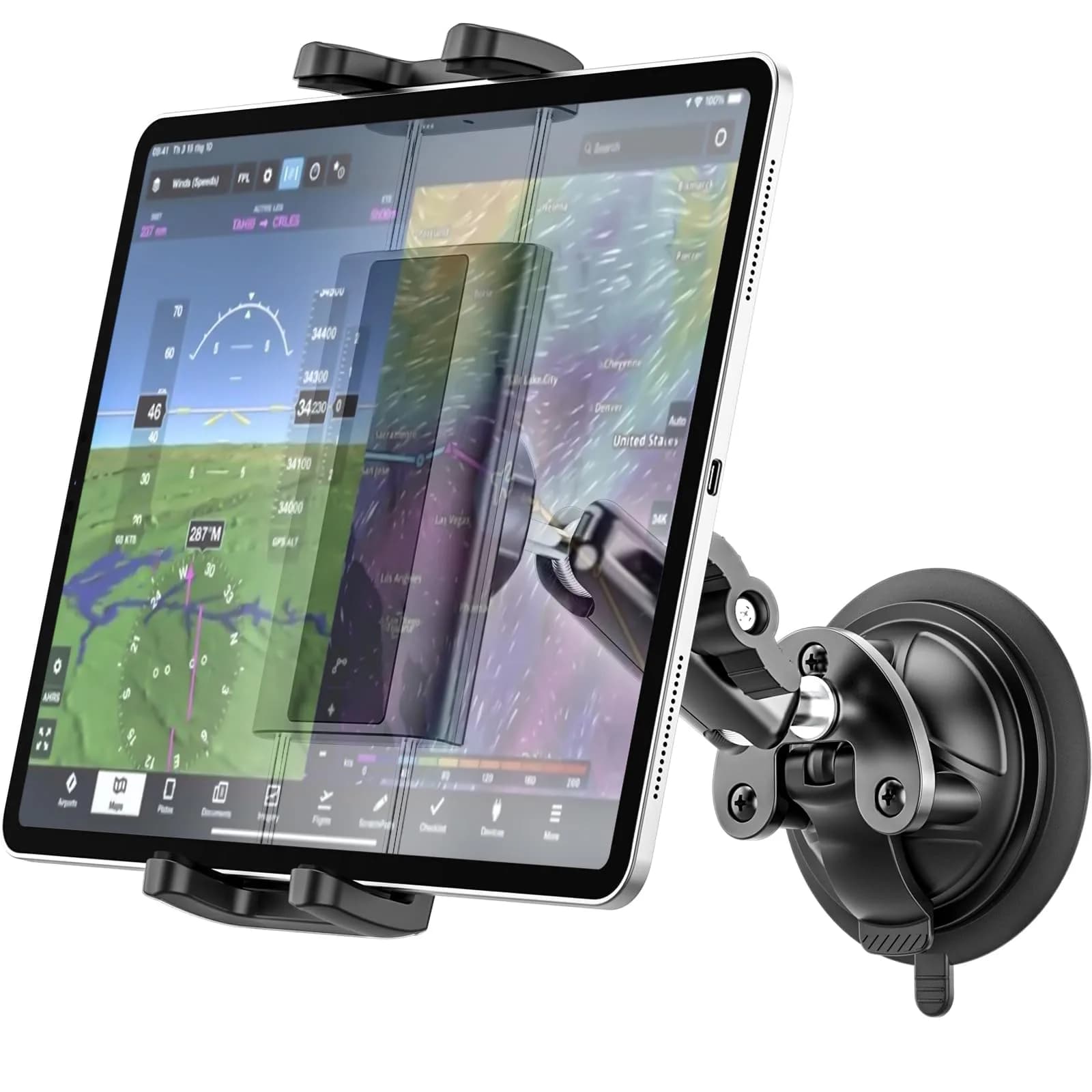 Dosvsi Pilots Tablet Holder with Strong Suction Cup | Aircraft Mount for 4-13" Devices — Black