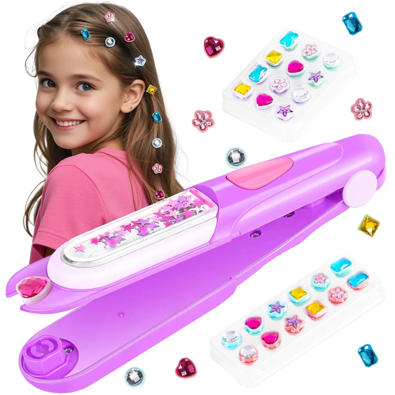 kidzkube Hair Gem Stamper Kit Purple | Fun & Reusable Hair Jewels for Girls Ages 3-12 - main product image