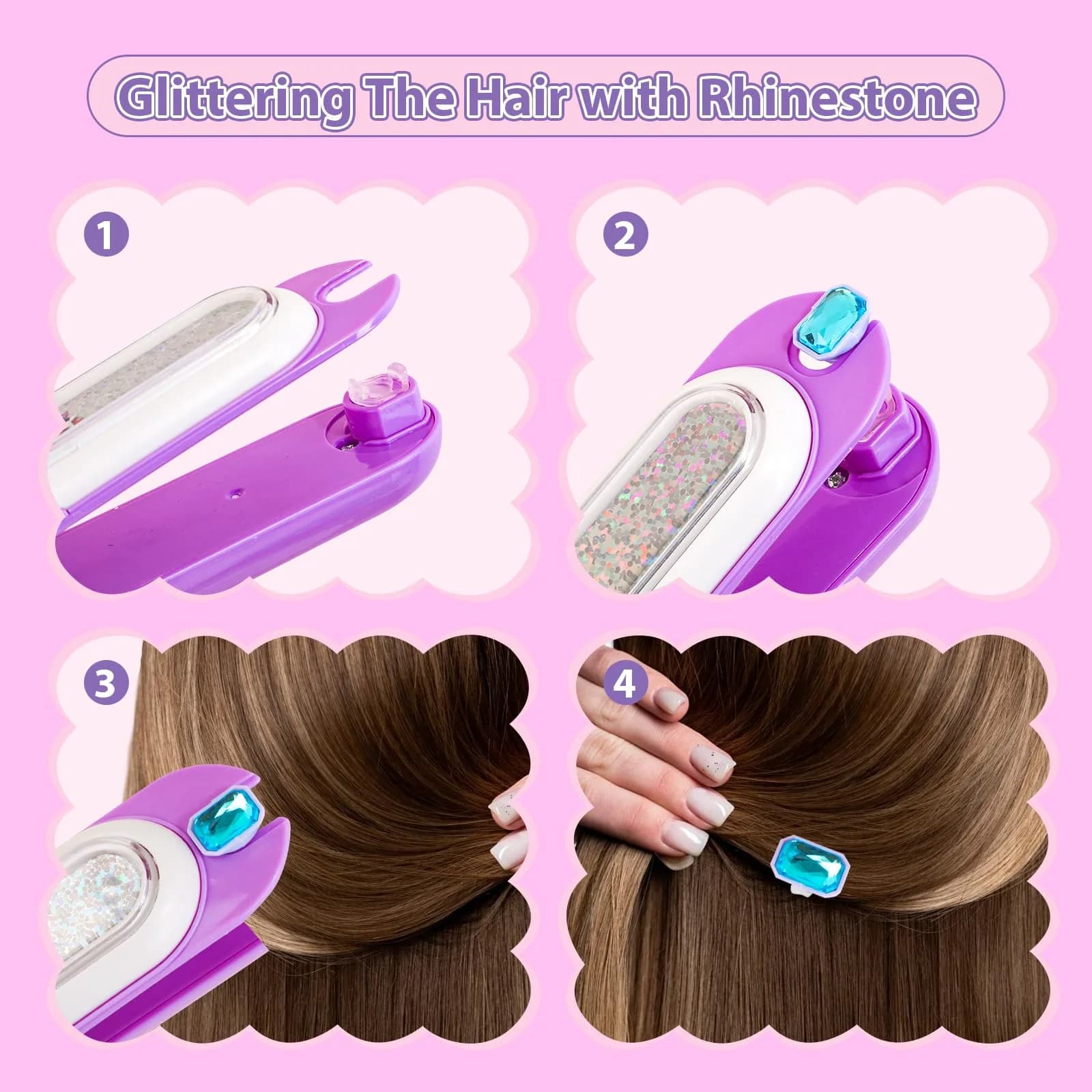 kidzkube Hair Gem Stamper Kit Purple | Fun & Reusable Hair Jewels for Girls Ages 3-12 - view 2