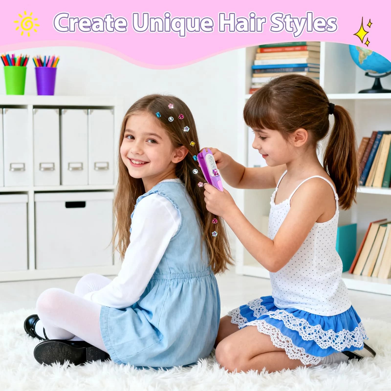 kidzkube Hair Gem Stamper Kit Purple | Fun & Reusable Hair Jewels for Girls Ages 3-12 - view 3