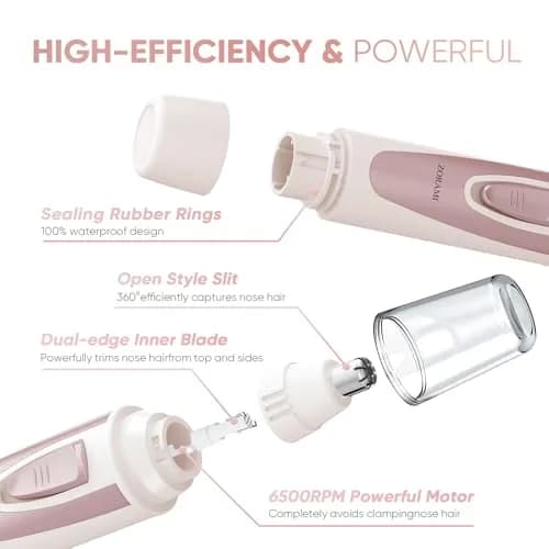 ZORAMI Rose Pink Ear and Nose Hair Trimmer Clipper | Painless Dual-Edge Blades thumbnail 4