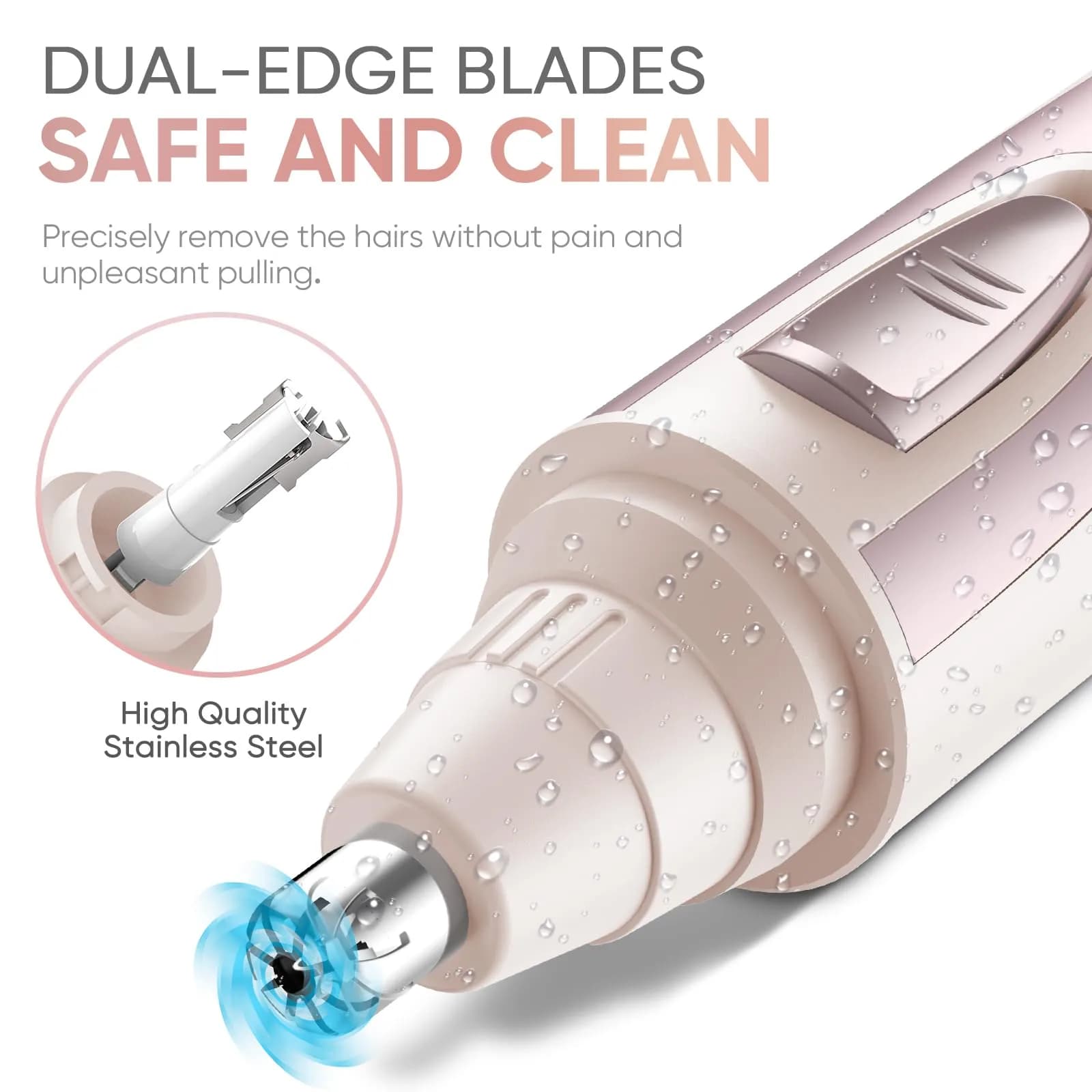 ZORAMI Ear and Nose Hair Trimmer Clipper for Men Women, Battery-Operated with IPX7 Waterproof, Dual Edge Blades, Rose Pink - view 3