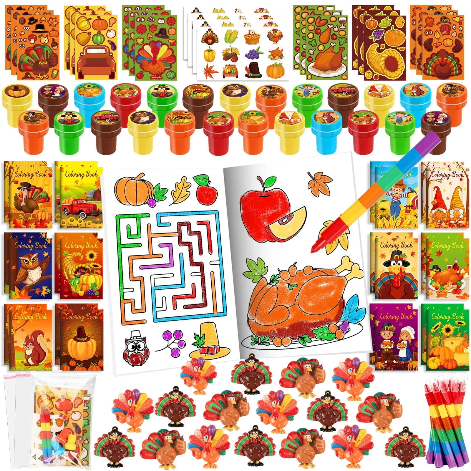 BenLouis Thanksgiving Party Favors Classroom Prizes for Kids | 336pcs Fall Harvest Assortment
