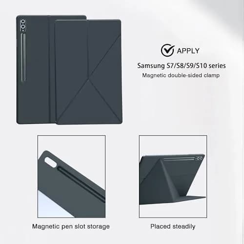 GUODONGMEI Magnetic Case for Samsung Galaxy Tab S10 Plus/S9 FE+/S9 Plus 12.4 Inch Tablet with S-Pen Holder, Grey | Auto Wake/Sleep Smart Cover thumbnail 3