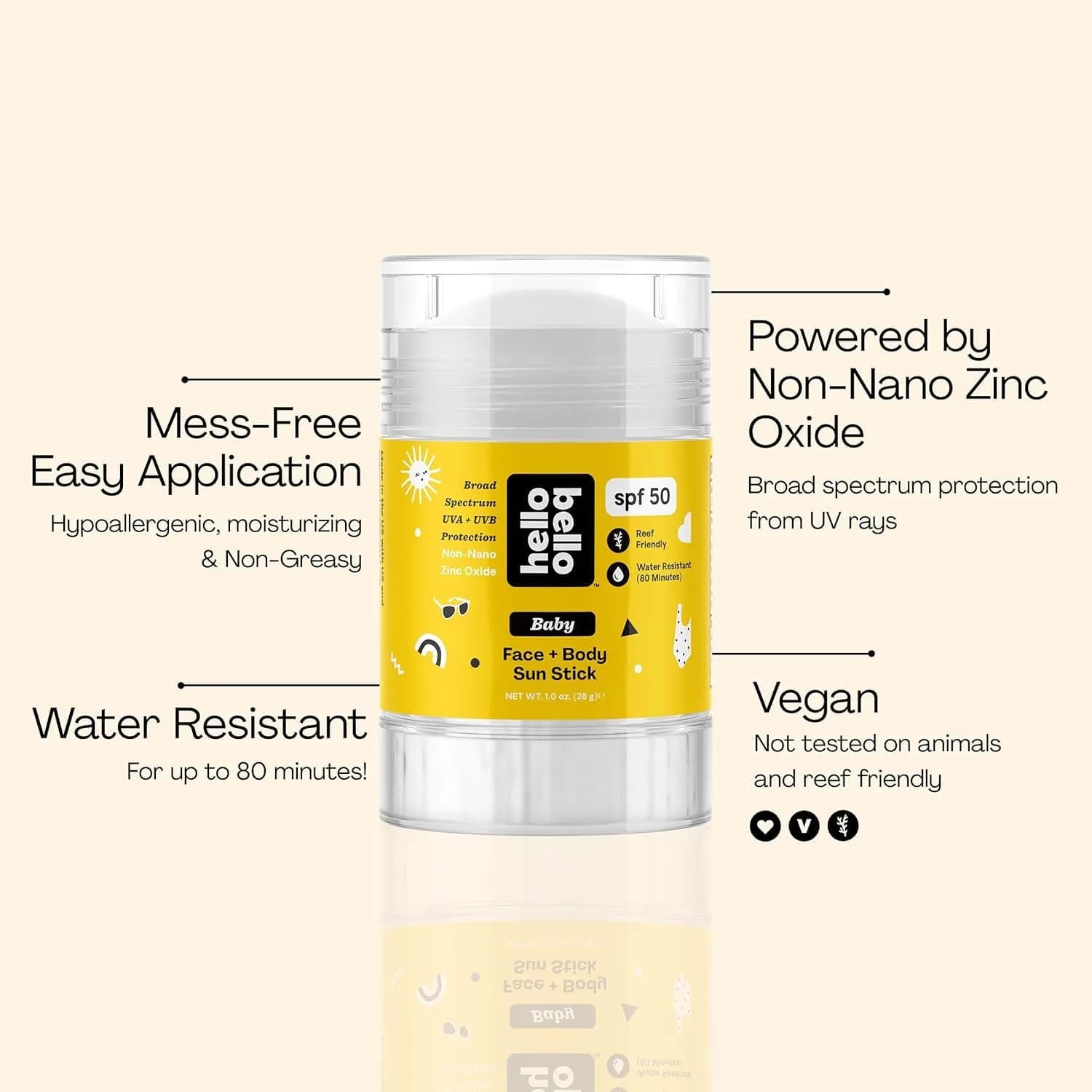 Hello Bello Mineral Body Sunscreen Stick SPF 30, Water Resistant & Reef Friendly (1.5 oz / 42.5 g) - view 3