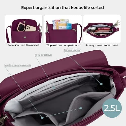 Travelon Anti-Theft Classic Mini Shoulder Bag | RFID Blocking & Slash-Resistant thumbnail 7