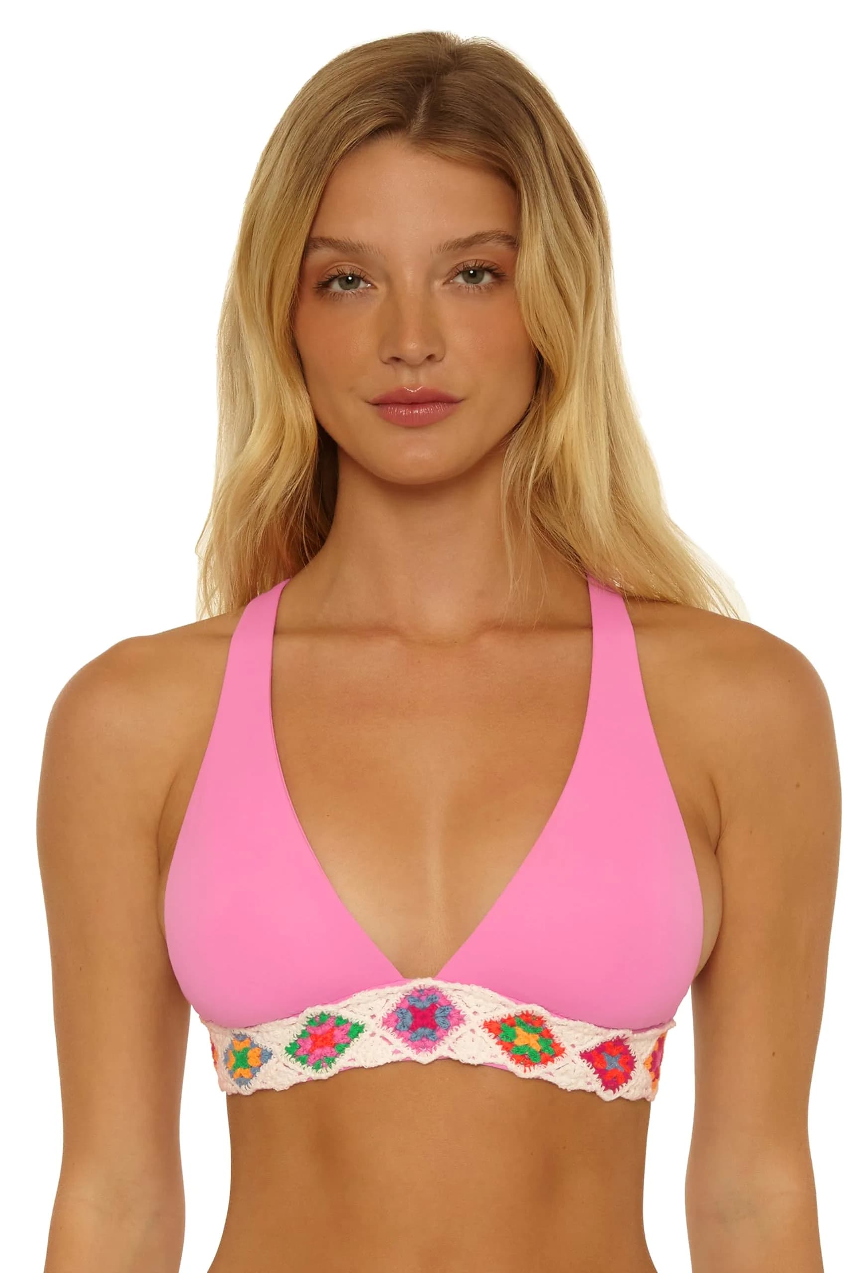 ISABELLA ROSE 1969 - Women's Wide Band Halter Bikini Top, Adjustable, Tie Back, Swimwear Separates for Women, Pinkie, Large
