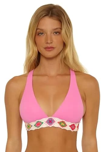 ISABELLA ROSE 1969 - Women's Wide Band Halter Bikini Top, Adjustable, Tie Back, Swimwear Separates for Women, Pinkie, Large thumbnail 1