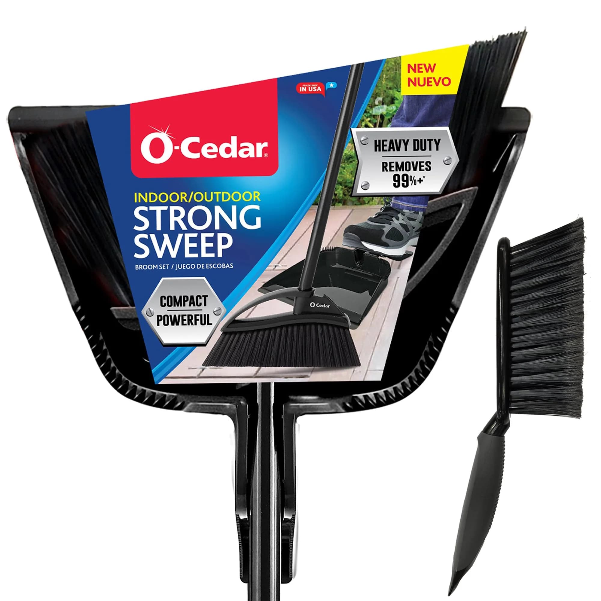 O-Cedar Strong Sweep Broom and Dustpan Set with Detail Brush | Heavy Duty Bristles for Indoor & Outdoor Cleaning - main product image