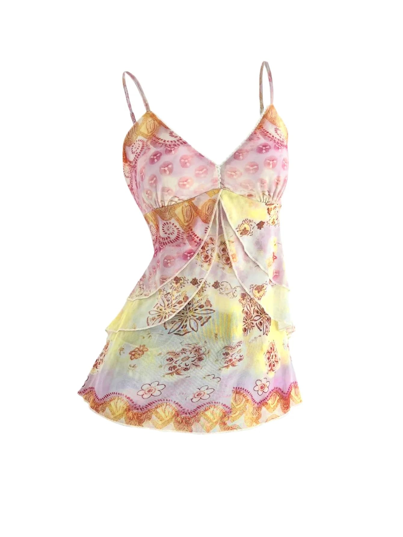 Verdusa Women's Y2k Cute Top Floral Mesh Tank Tops Going Out Crop Tops | Slim Fit, V-Neck, Sleeveless, Multicolor