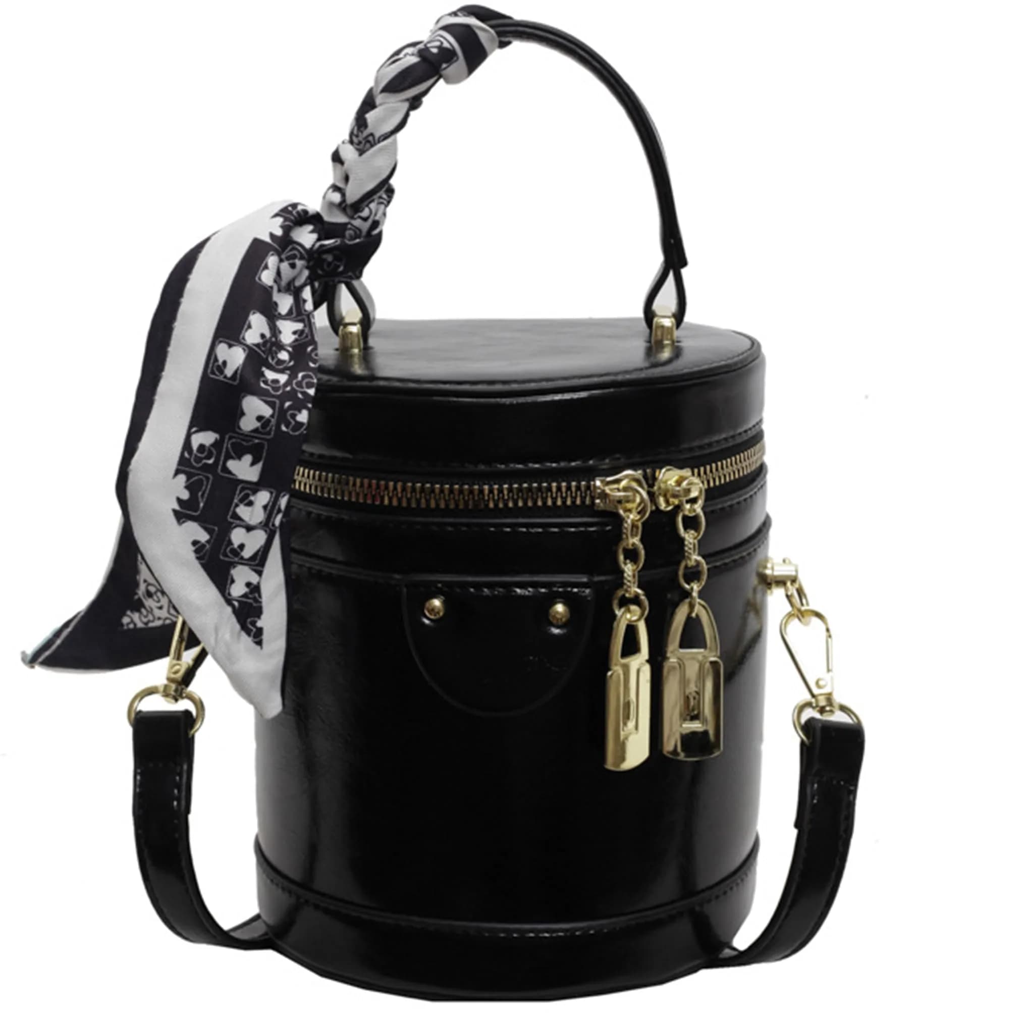 SYHTBYOH Cylinder Bucket Crossbody Bag for Women Vegan Leather Small 5.5"L x 4.7"W x 6.3"H | Casual & Elegant — C-black