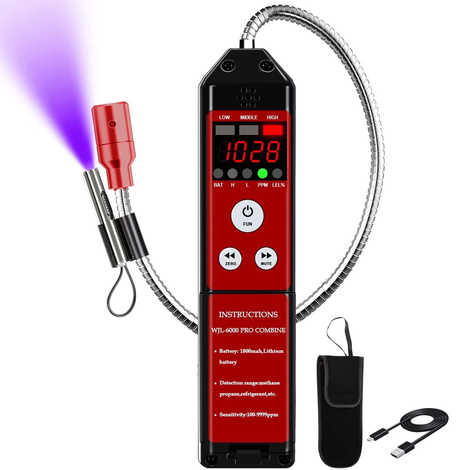 Simbow HVAC Refrigerant Leak Detector with PPM &%LEL Modes | All-Metal Probe & Fast Response