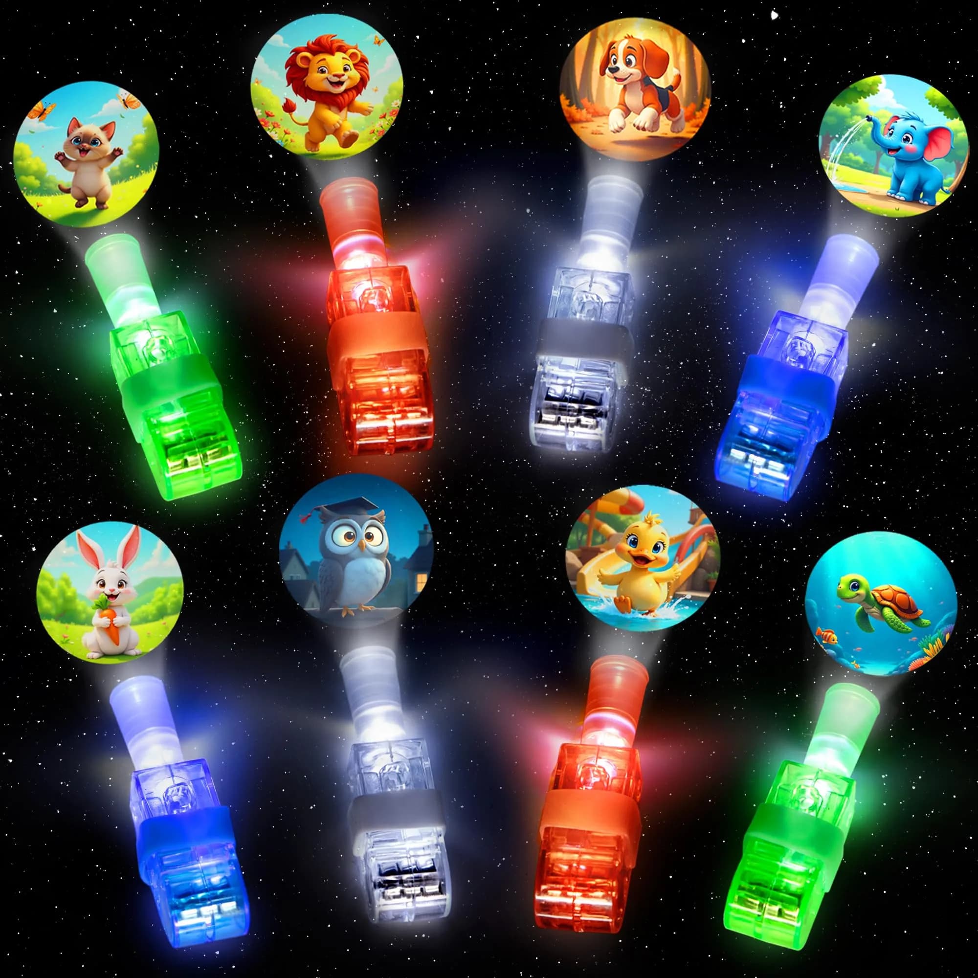 Novelty Place 24 Pcs LED Finger Lights with Animal Projector | 1.5cm (0.6in) x 5.2cm (2in) x 1.5cm (0.6in) — Animal