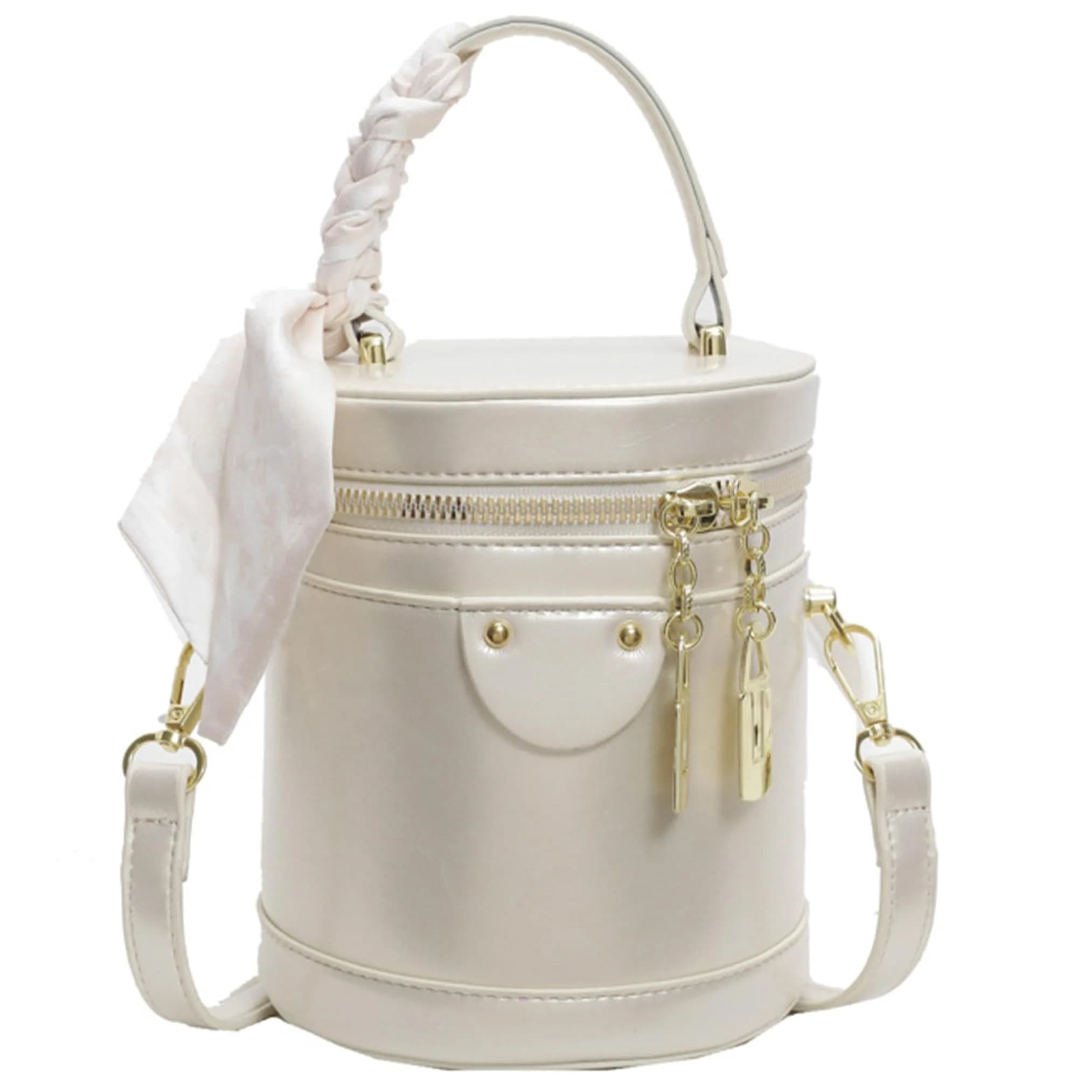 SYHTBYOH Mini Bucket Crossbody Bag 5.1"L x 4.3"W x 6.3"H | Faux Leather Small Retro Shoulder Handbag — C-white