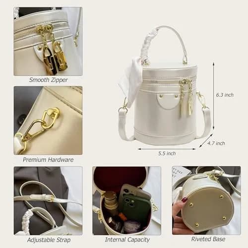 SYHTBYOH Cylinder Bucket Crossbody Bag for Women Vegan Leather Small | Elegant & Spacious thumbnail 4