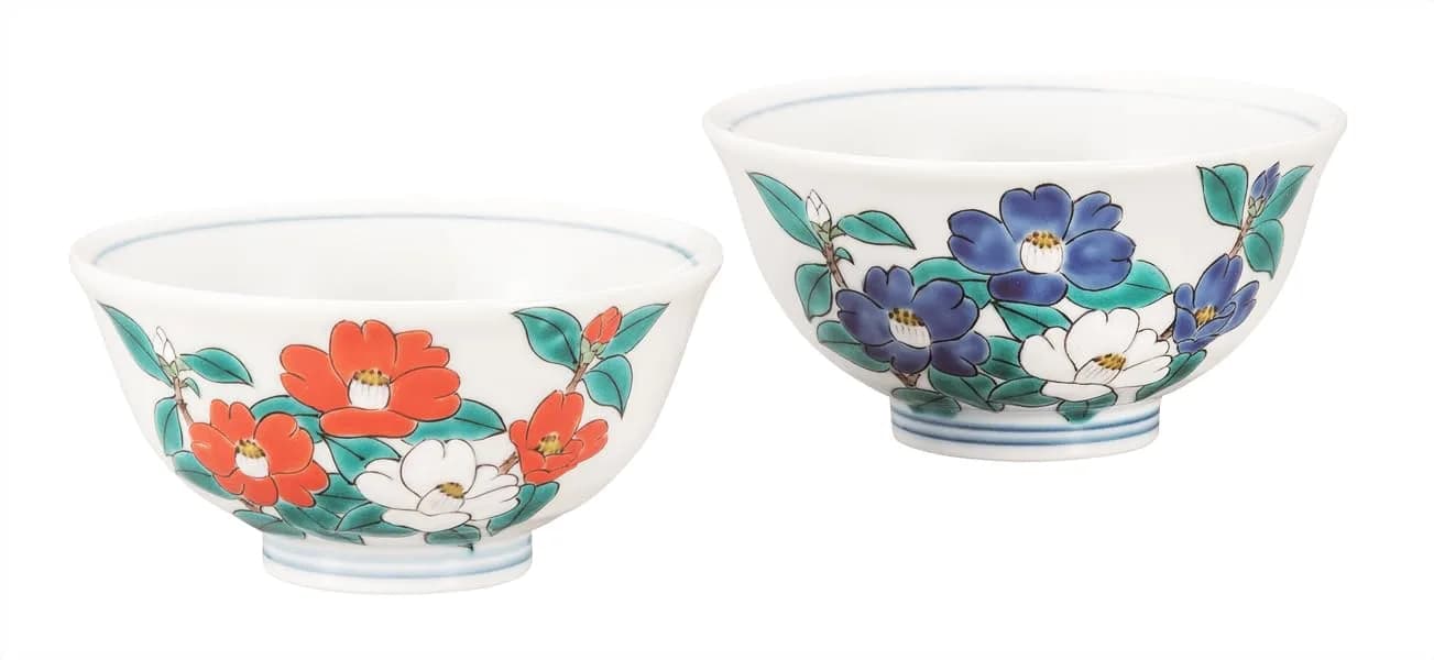 九谷焼いわたや Kutani Iwataya Rice Bowl, Camellia K9-559 | Traditional Japanese Porcelain Bowl for Daily Use