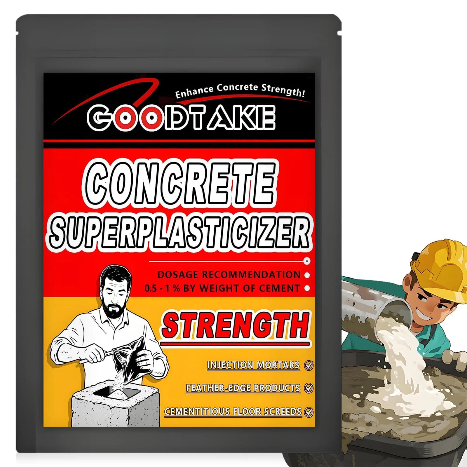 GOODTAKE Concrete Super Plasticizer 473ml (16 oz) | High Range Water Reducer for Superior Strength & Workability — White