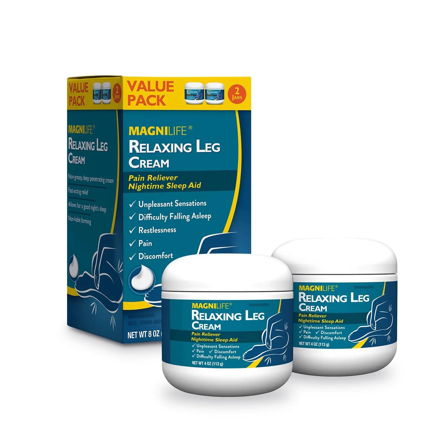 MagniLife Relaxing Leg Cream 4 Oz | Fast-Absorbing Lavender & Magnesium Nighttime Moisturizer