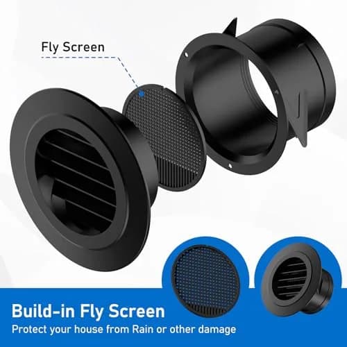Hon&Guan 4 Inch Soffit Vent with Fly Screen, Black ABS Plastic | Louvered Ventilation for Home thumbnail 2