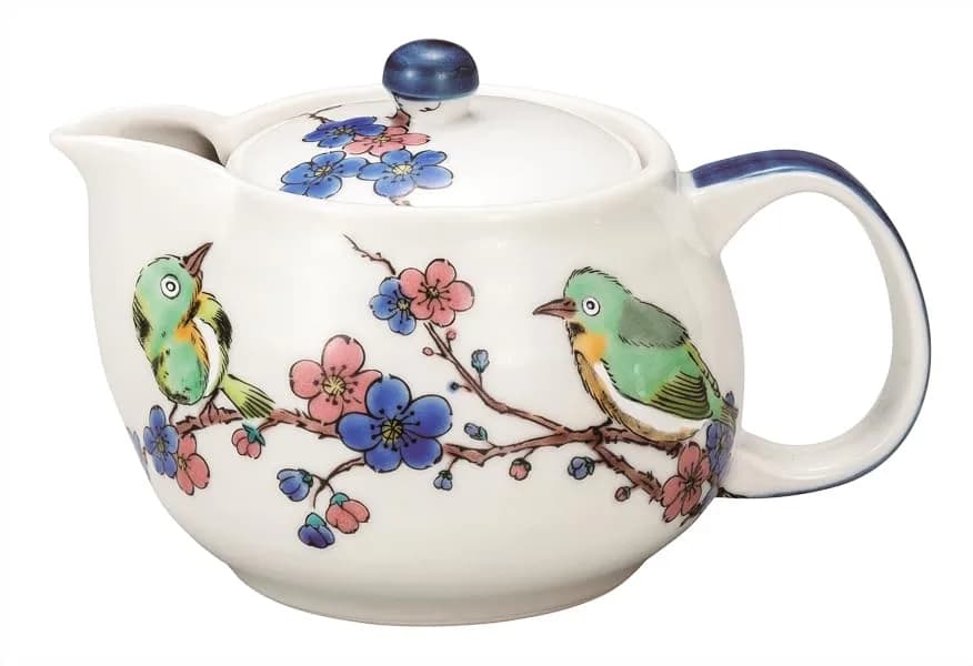 九谷焼いわたや Kutani Yakiya Pot Teapot Mejoroni Plum 12.2 fl oz | Traditional Kutani Ware Teapot with Net thumbnail 2