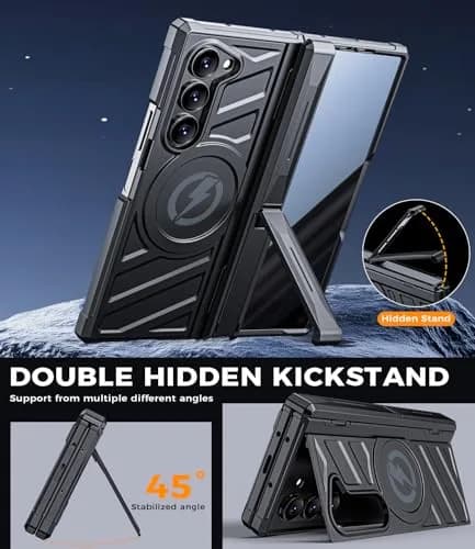 LEIAU Magnetic Armor Phone Case for Samsung Z-Fold-6 2024 | Shockproof TPU+PC, Dual Kickstand, MagSafe Compatible thumbnail 4