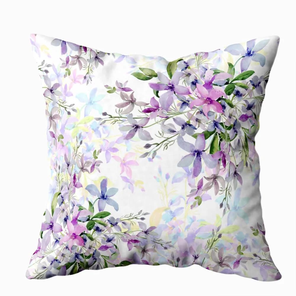 Shorping Wild Flowers Throw Pillow Cover 18x18 Inch | Watercolor Floral Cushion Cover for Home & Sofa