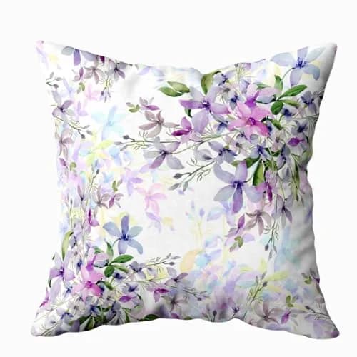 Shorping Wild Flowers Throw Pillow Cover 18x18 Inch | Watercolor Floral Cushion Cover for Home & Sofa thumbnail 1
