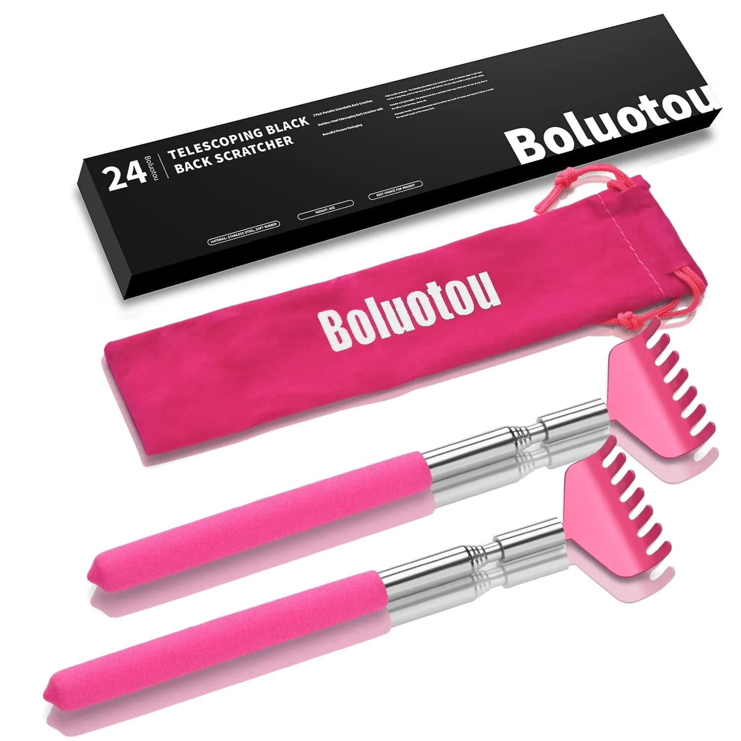 Kuvvfe Extendable Back Scratcher 2 Pack 27 inches (68.58 cm) | Stainless Steel Telescoping with Rubber Grip - main product image
