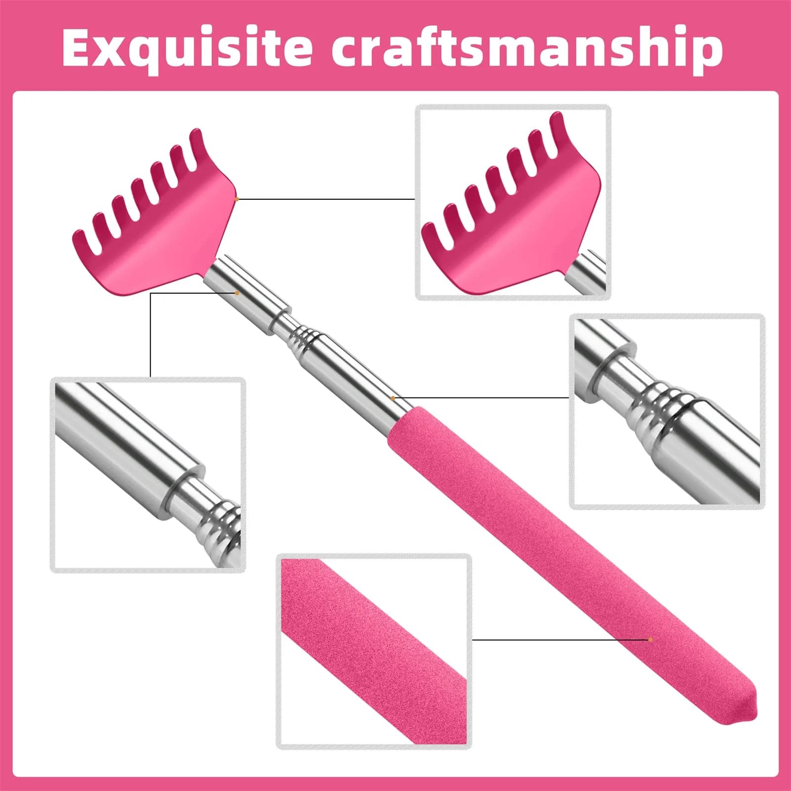 Kuvvfe Extendable Back Scratcher 2 Pack 27 inches (68.58 cm) | Stainless Steel Telescoping with Rubber Grip - view 5