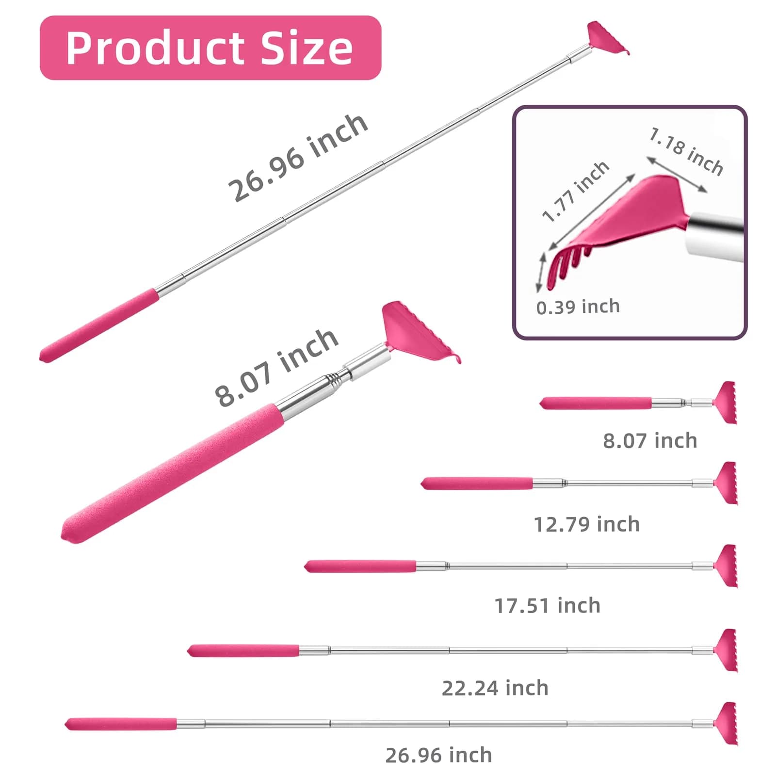Kuvvfe Extendable Back Scratcher 2 Pack 27 inches (68.58 cm) | Stainless Steel Telescoping with Rubber Grip - view 3