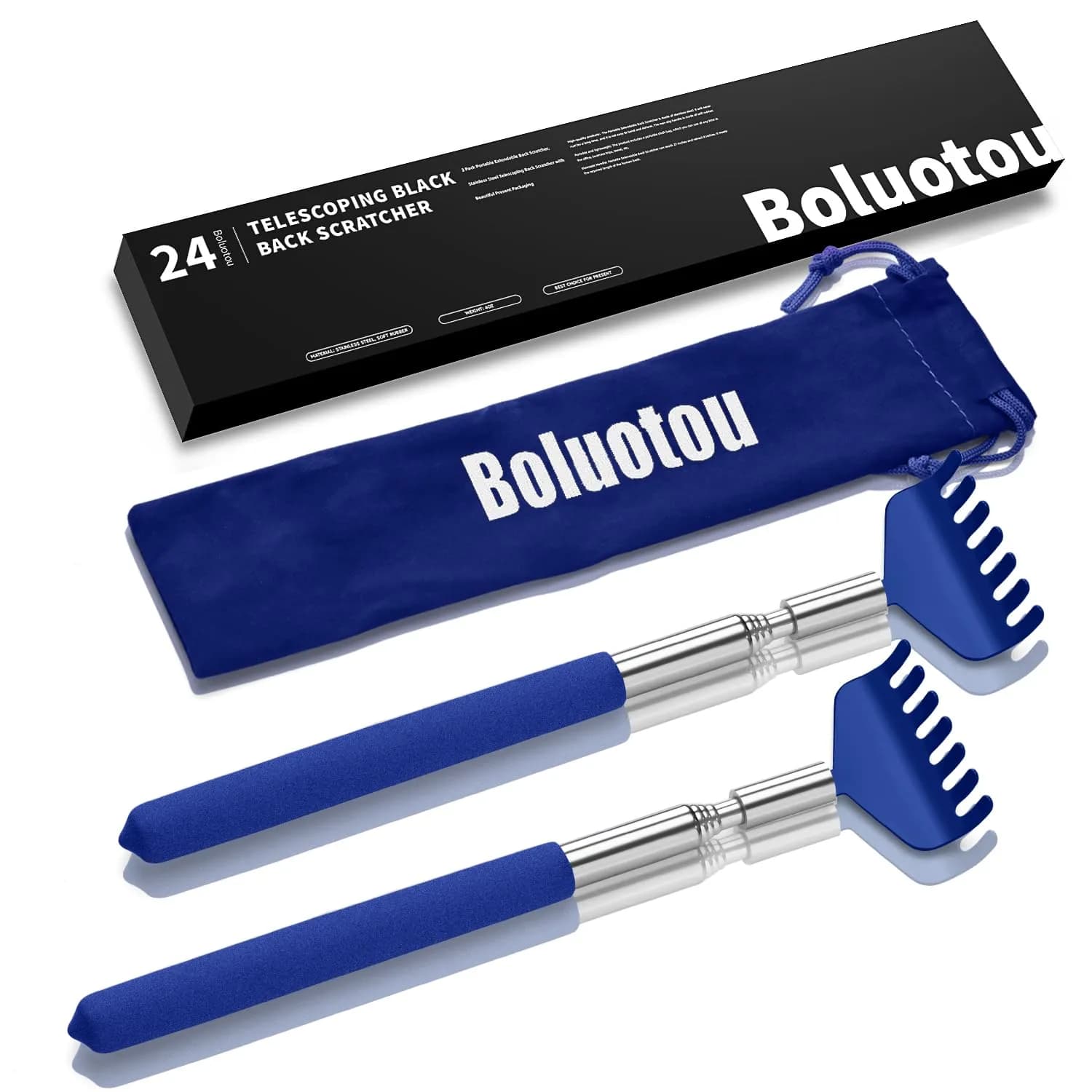 Kuvvfe Extendable Back Scratcher 2 Pack 61cm (24 Inch) | Stainless Steel Telescoping with Soft Rubber Grip - main product image