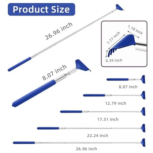 Kuvvfe Extendable Back Scratcher 2 Pack 61cm (24 Inch) | Stainless Steel Telescoping with Soft Rubber Grip thumbnail 3