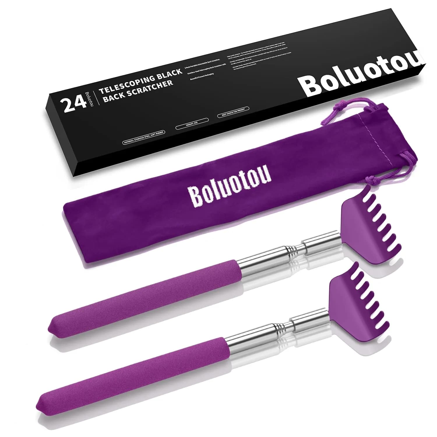 Kuvvfe 2 Pack Extendable Back Scratcher 61cm (24 inches) | Stainless Steel Telescoping with Rubber Grip