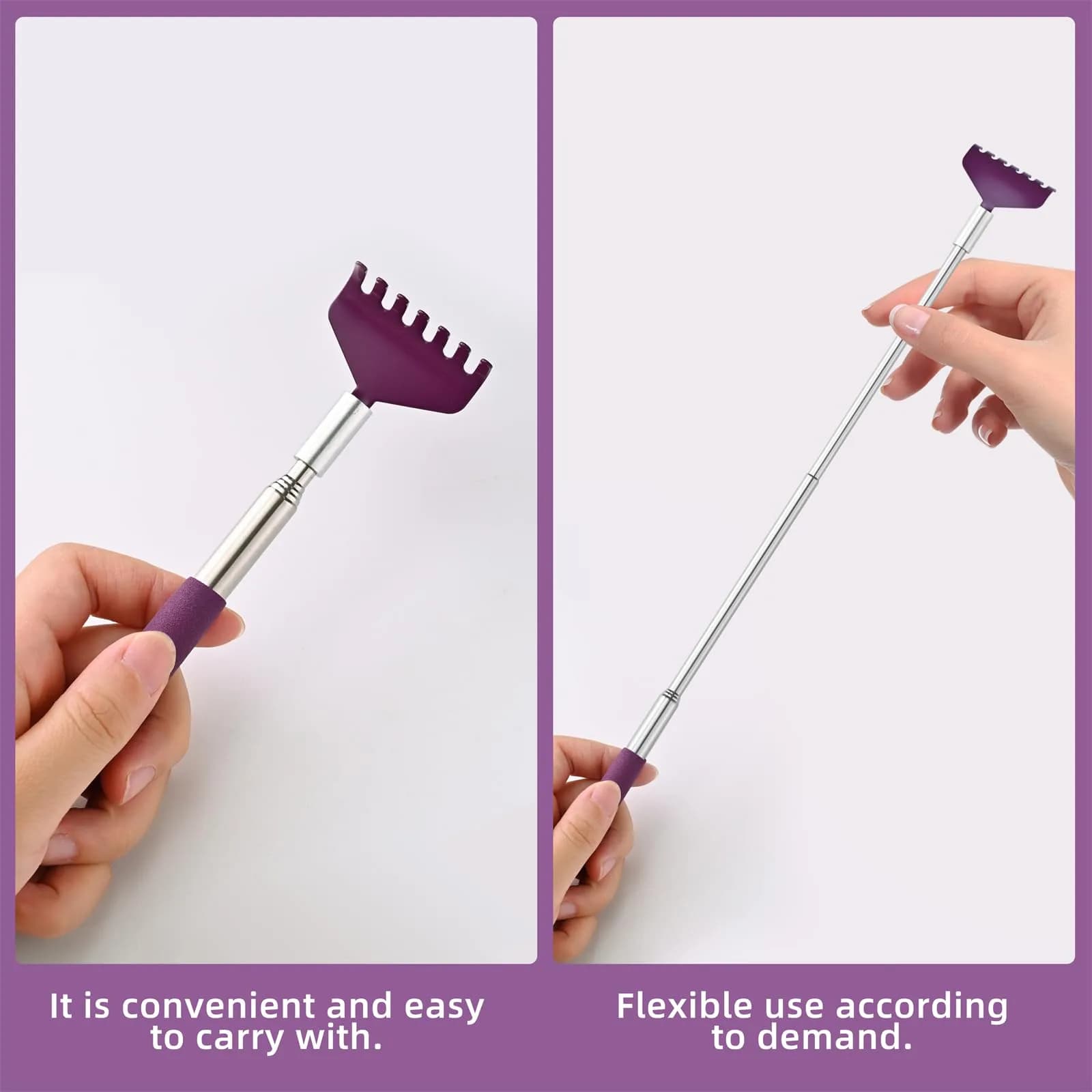 Kuvvfe 2 Pack Extendable Back Scratcher 61cm (24 inches) | Stainless Steel Telescoping with Rubber Grip - view 5