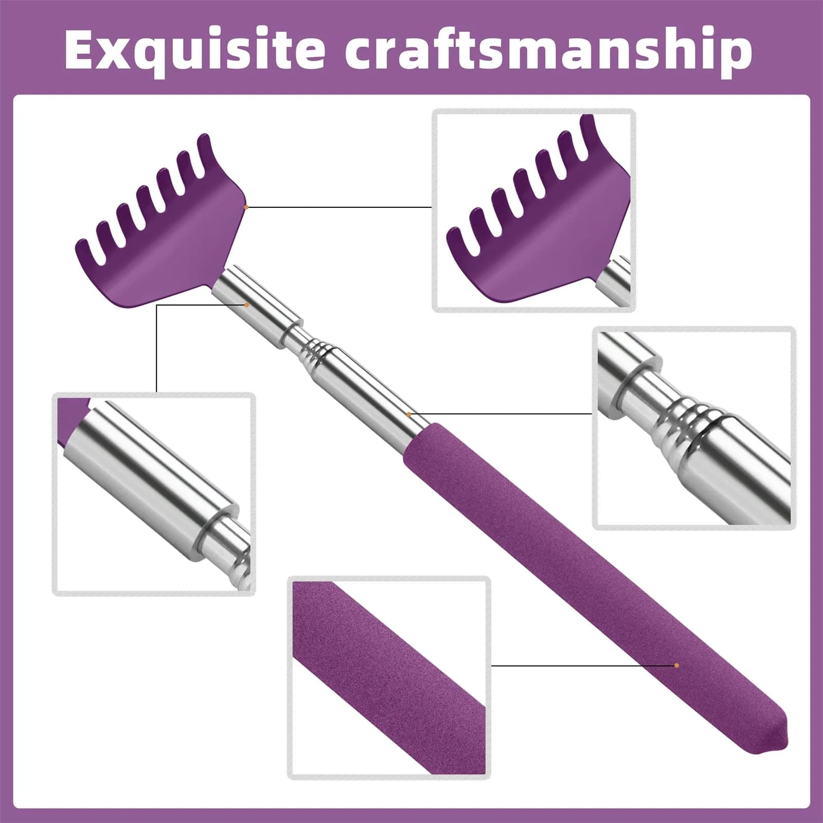 Kuvvfe 2 Pack Extendable Back Scratcher 61cm (24 inches) | Stainless Steel Telescoping with Rubber Grip - view 6