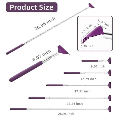 Kuvvfe 2 Pack Extendable Back Scratcher 61cm (24 inches) | Stainless Steel Telescoping with Rubber Grip thumbnail 3