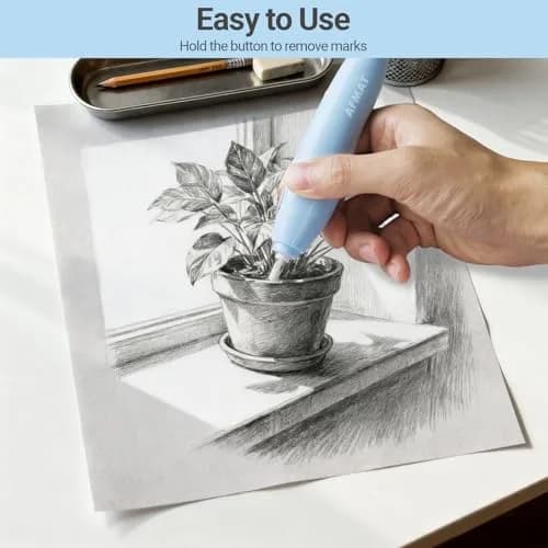 AFMAT Electric Eraser Light Blue | Rechargeable Artist Drafting & Sketching Tool thumbnail 3