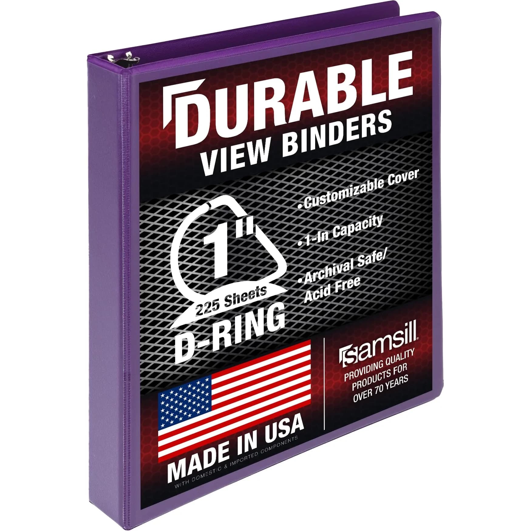 Samsill Durable 1 Inch D-Ring Binder, Customizable Clear View Cover, Plum Purple | Holds 225 Pages - main product image