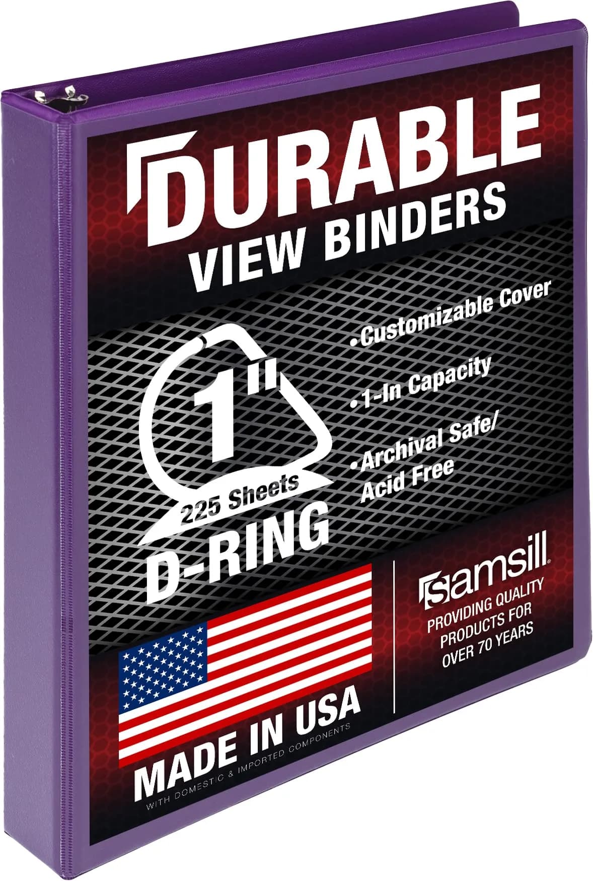 Samsill Durable 1 Inch D-Ring Binder, Customizable Clear View Cover, Plum Purple | Holds 225 Pages — Purple