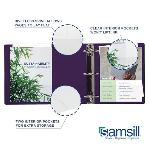 Samsill Durable 1 Inch D-Ring Binder, Customizable Clear View Cover, Plum Purple | Holds 225 Pages thumbnail 4