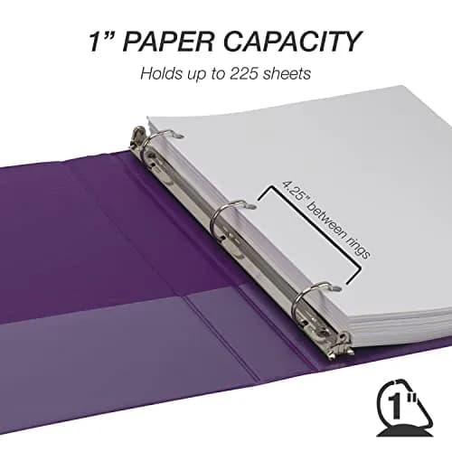 Samsill Durable 1 Inch D-Ring Binder, Customizable Clear View Cover, Plum Purple | Holds 225 Pages thumbnail 5