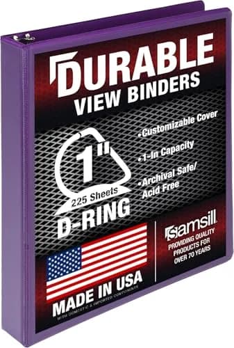 Samsill Durable 1 Inch D-Ring Binder, Customizable Clear View Cover, Plum Purple | Holds 225 Pages thumbnail 1