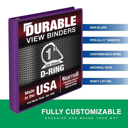 Samsill Durable 1 Inch D-Ring Binder, Customizable Clear View Cover, Plum Purple | Holds 225 Pages thumbnail 2