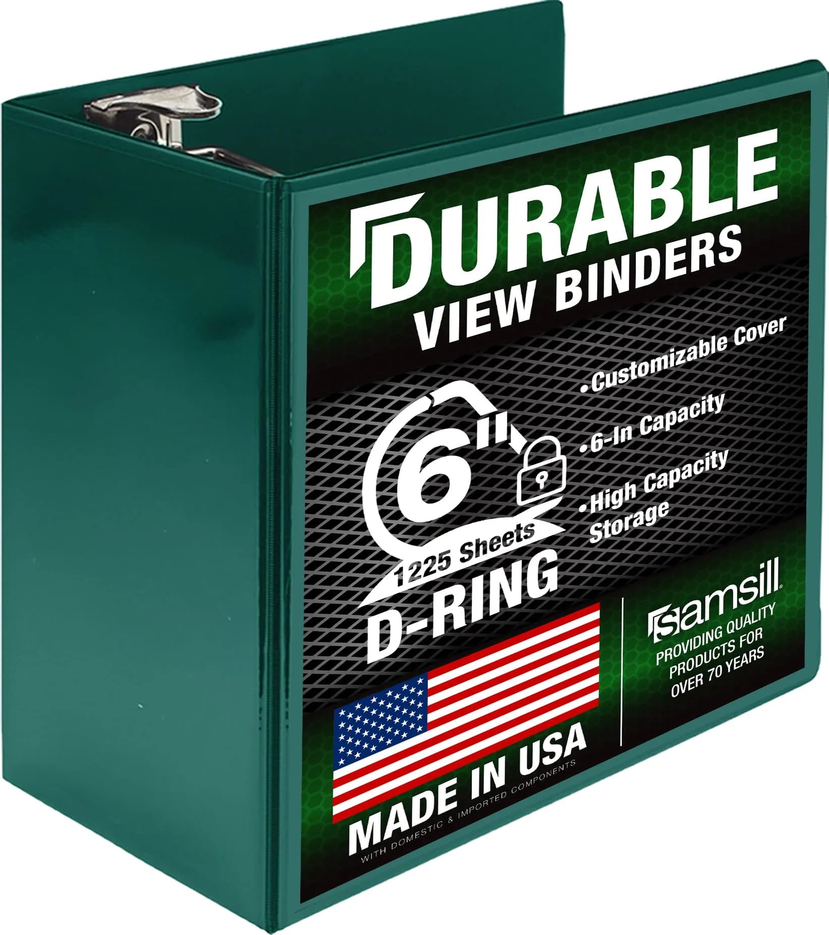 Samsill Durable 6 Inch 3 Ring Binder, Locking D Ring Binder, Customizable Clear View Cover, Forest Green, Holds 1225 Pages | Heavy-Duty Organization — Green
