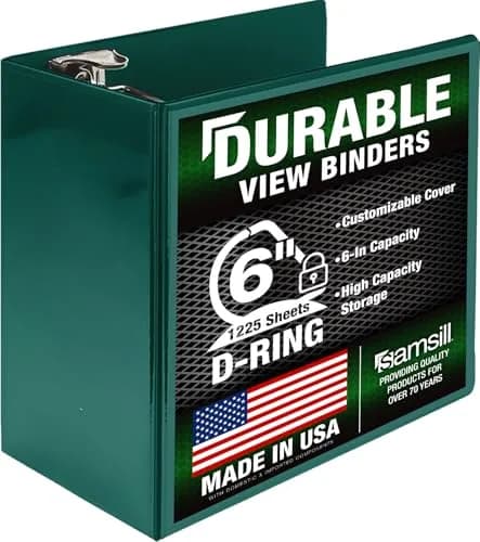 Samsill Durable 6 Inch 3 Ring Binder, Locking D Ring Binder, Customizable Clear View Cover, Forest Green, Holds 1225 Pages | Heavy-Duty Organization thumbnail 1