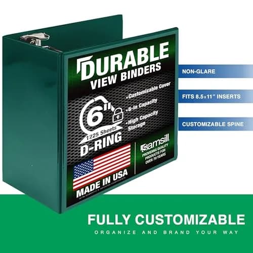 Samsill Durable 6 Inch 3 Ring Binder, Locking D Ring Binder, Customizable Clear View Cover, Forest Green, Holds 1225 Pages | Heavy-Duty Organization thumbnail 2