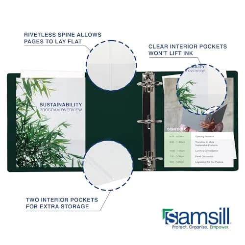 Samsill Durable 6 Inch 3 Ring Binder, Locking D Ring Binder, Customizable Clear View Cover, Forest Green, Holds 1225 Pages | Heavy-Duty Organization thumbnail 3