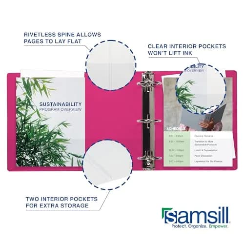 Samsill Durable 2 Inch D-Ring Binder, Customizable Clear View Cover, Dragonfruit, Holds 475 Pages | Heavy-Duty Office & School Organizer thumbnail 4