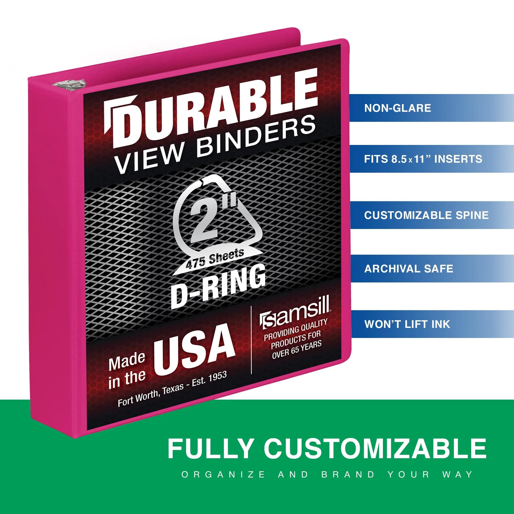 Samsill 5.1cm (2 Inch) D-Ring Binder, Dragonfruit, Holds 475 Pages | Customizable Clear View Cover - view 4