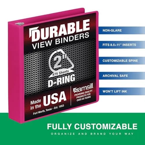 Samsill 5.1cm (2 Inch) D-Ring Binder, Dragonfruit, Holds 475 Pages | Customizable Clear View Cover - view 6